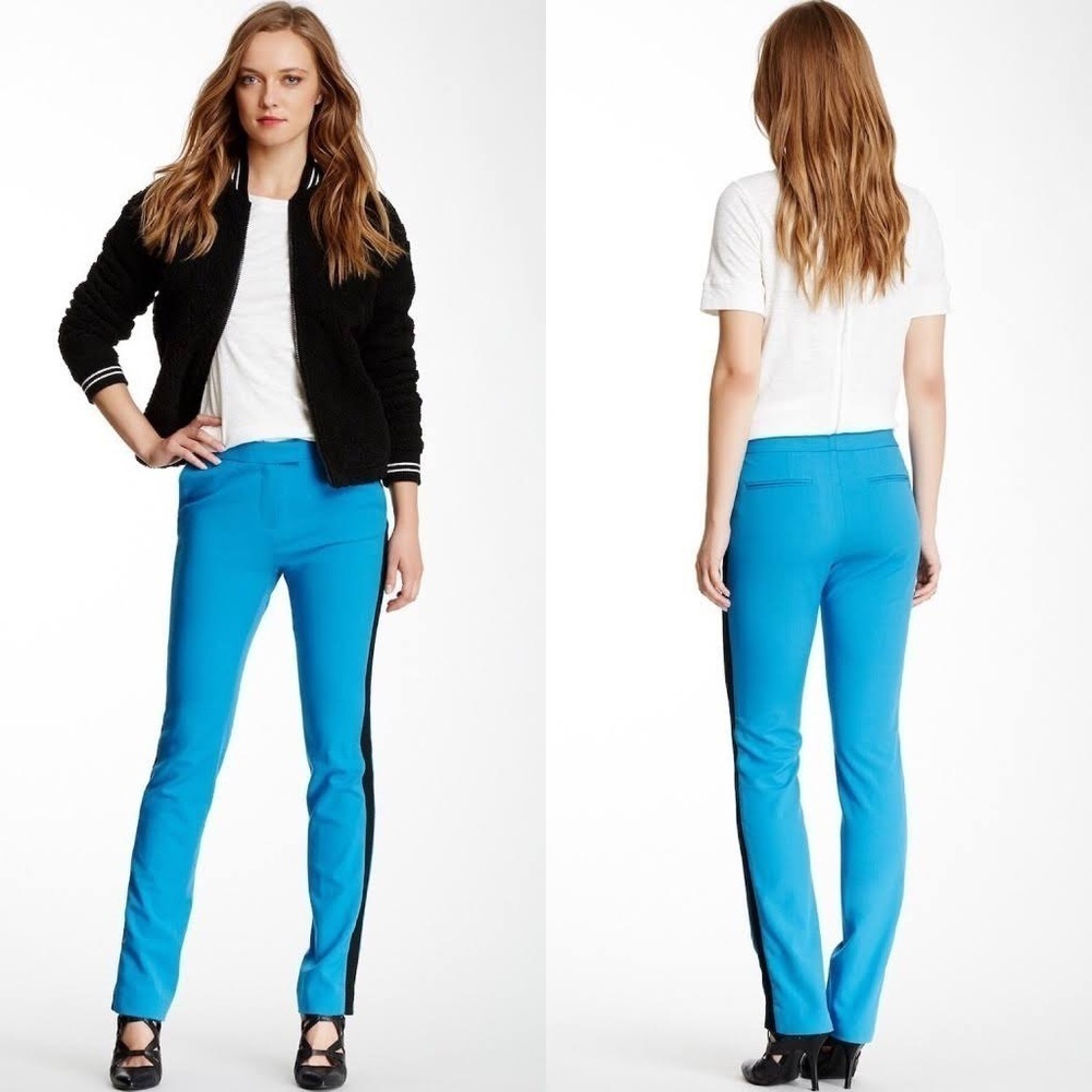 Elizabeth & James Wool Stretch Johnny Trouser Blue Black Braided Seam Slim Pants